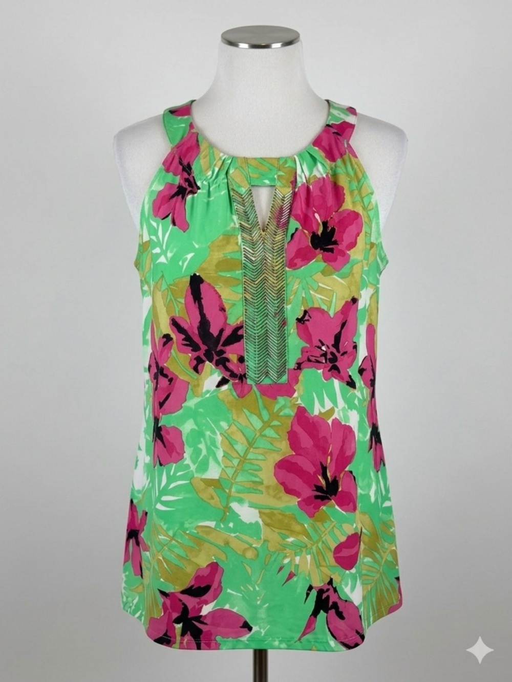 Calvin Klein Green & Pink Floral Sleeveless CD Tunic